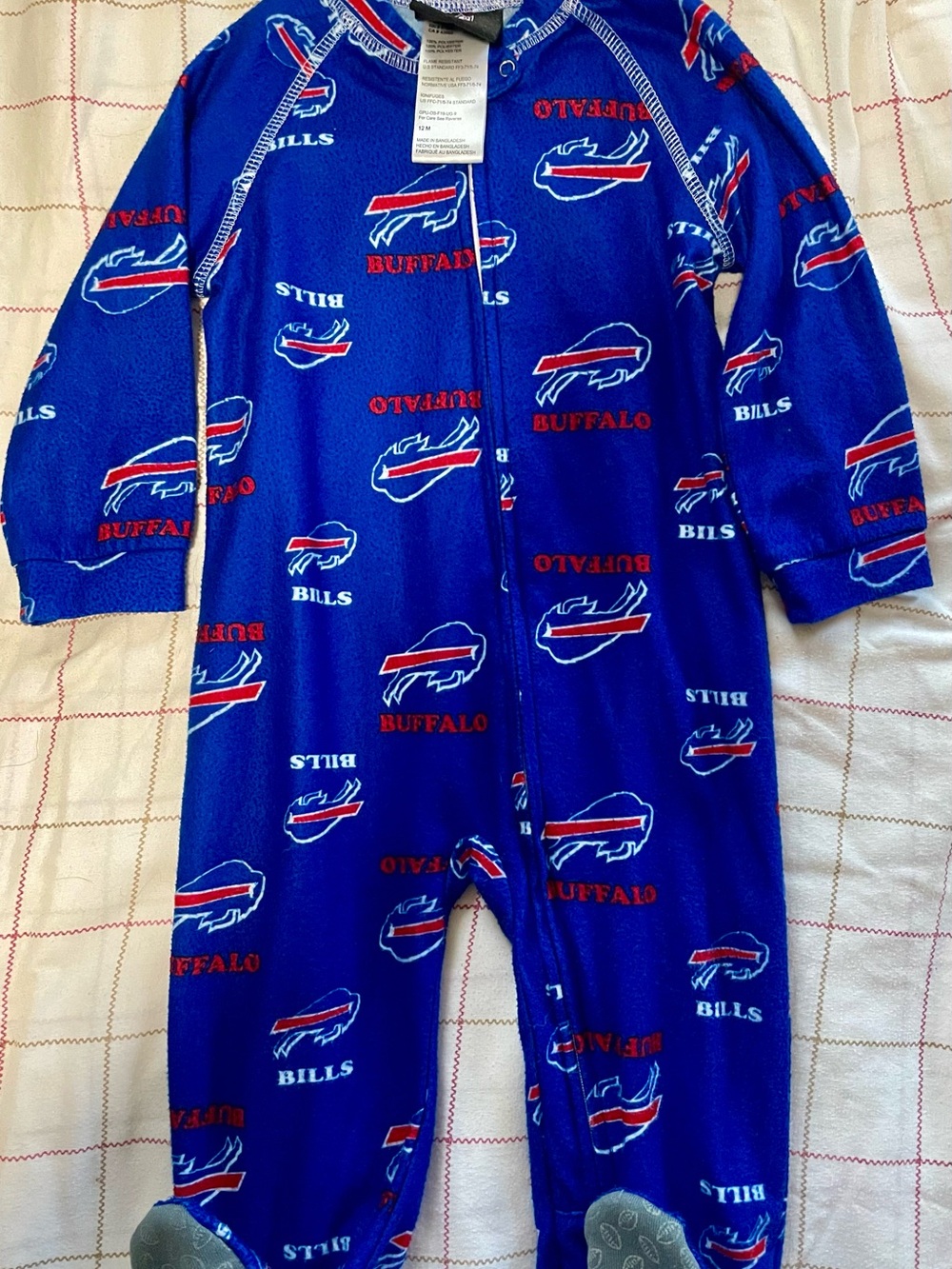 NFL Buffalo Bills 12M Fleece One-Piece Footed Pajamas - Blue with all over Logo